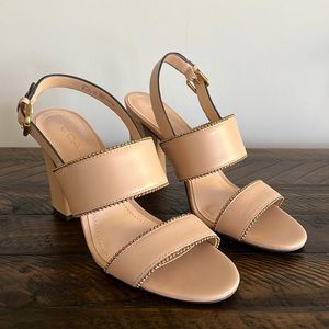 COACH Beige/Tan Gold-Studded Block Heels, Sz 8